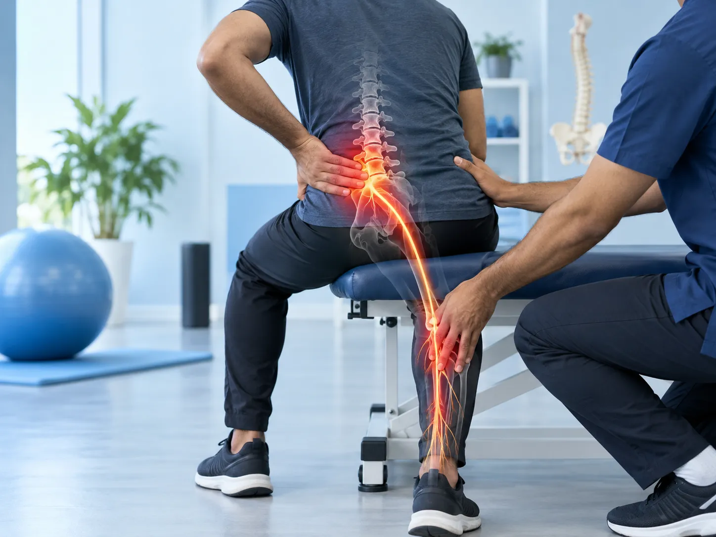 A man receiving a therapeutic back massage to alleviate pain from a slip disc injury.